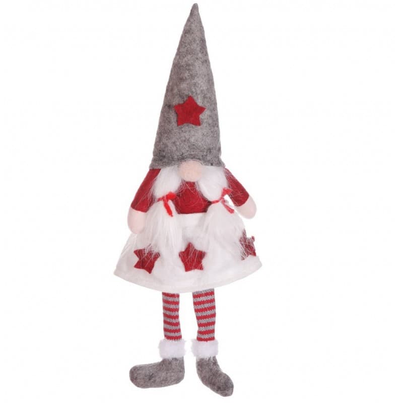 Krasnal świąteczny Boże Narodzenie 32 cm z pluszu szary wiszące nogi