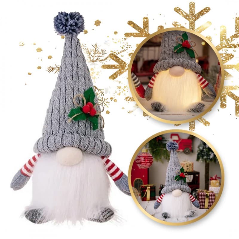 Świecący krasnal świąteczny 26 cm szary – figurka LED Boże Narodzenie