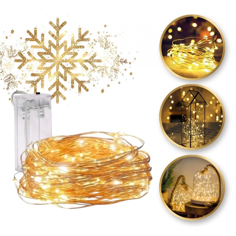 Lampki na druciku 20 LED ciepłe białe – światełka dekoracyjne na baterie