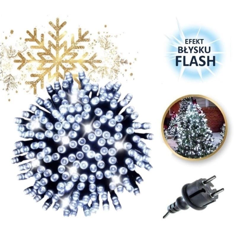 Światełka lampki choinkowe 500 LED zimny biały + flash 30m wewnętrzne/zewnętrzne