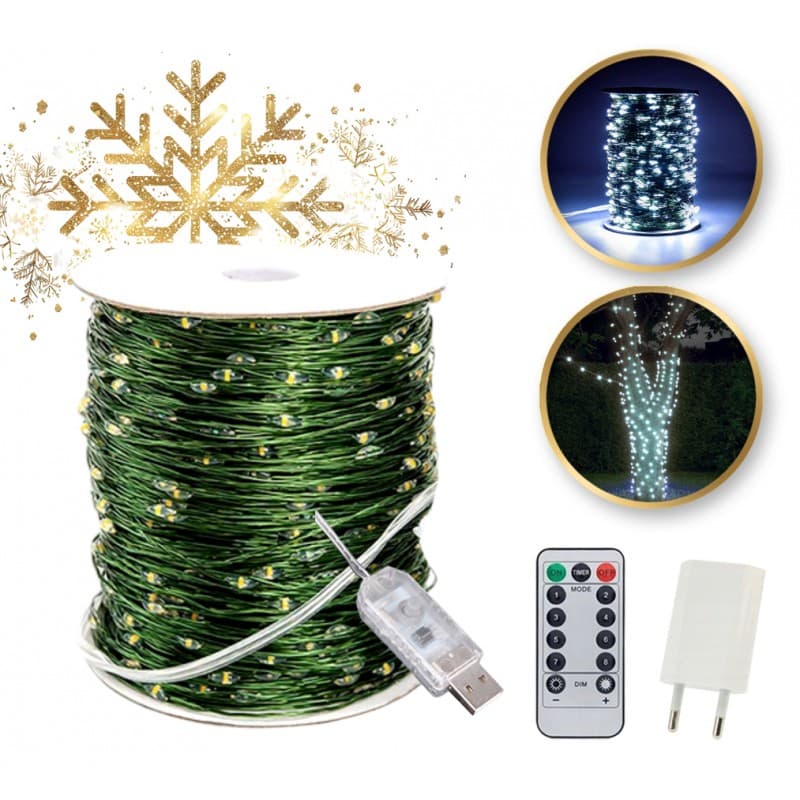 Lampki choinkowe 1000 LED zimne białe – oświetlenie świąteczne zewnętrzne 100 m