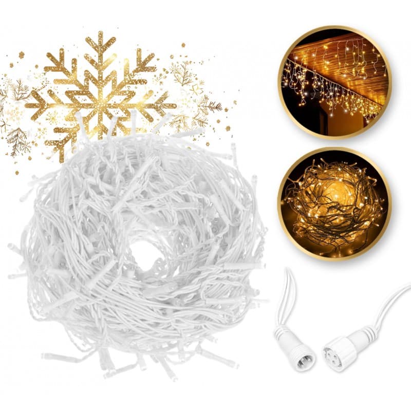 Światełka sople 300 LED ciepły biały z efektem flash – dekoracja świąteczna