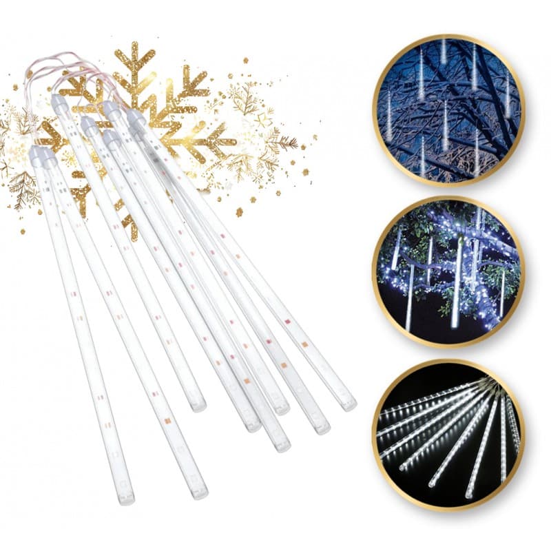 Lampki zewnętrzne padający śnieg – sople LED meteory 8 tub 210 cm