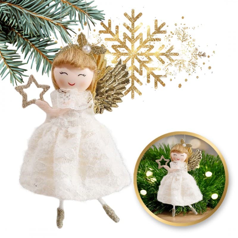 Anioł świąteczny z gwiazdką 13 cm – wisząca figurka pluszowa na choinkę