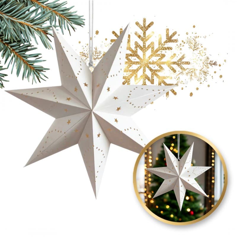 Duża gwiazda papierowa świąteczna ażurowa biała 45 cm witraż 3D