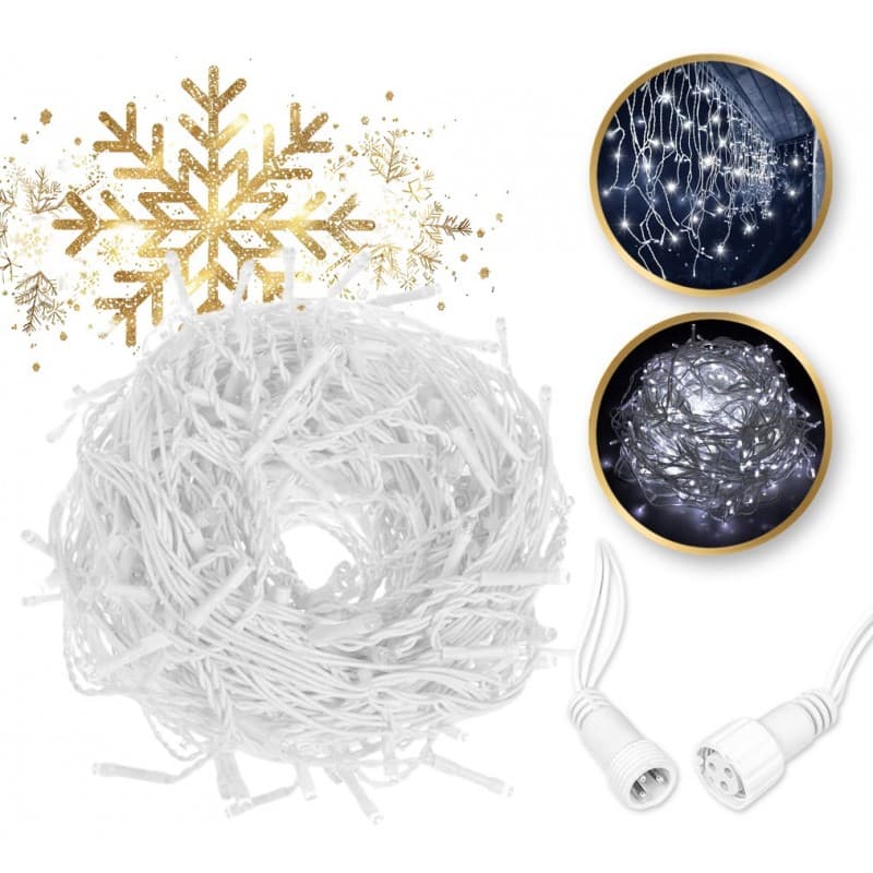 Lampki sople 300 LED zimny biały z efektem flash – dekoracja świąteczna 12 m