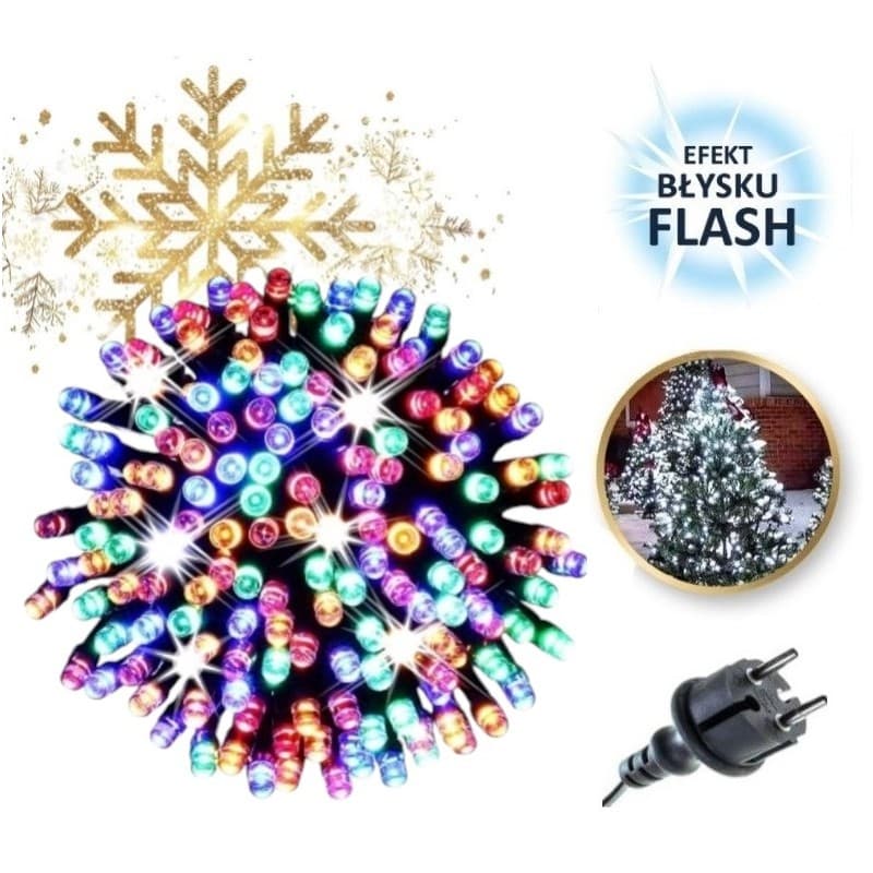 Światełka lampki choinkowe LED 500 multikolor + biały flash 35,5m